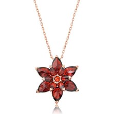 Inure Jewelry Gümüş Rose Kırmızı Lotus Çiçeği Kolye