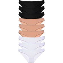 9 Adet Süper Eko Set Likralı Kadın Slip Külot Siyah Ten Beyaz