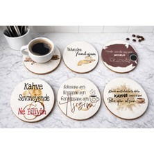 Kids Town Kahve Sözleri Bar Kafe Mutfak Dekorasyonu Için Estetik Retro 6lı Ahşap Bardak Atlığı Seti