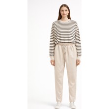 Azbey Yüksek Bel Bağcıklı Rahat Kesim Kadın Pantolon Bej - Xxl