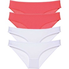 4 Adet Eko Set Likralı Kadın Slip Külot Fuşya Beyaz