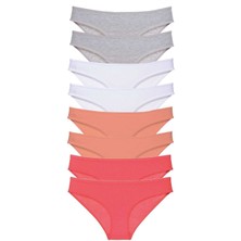 8 Adet Süper Eko Set Likralı Kadın Slip Külot Gri Beyaz Pudra Fuşya