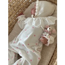 Florije Baby Pembe Puantiyeli Kadife Kız Bebek Tulum – Fisto Yakalı