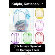 PremiumPort Renkli Çok Amaçlı Katlanabilir Fileli Eşya Saklama Sepeti