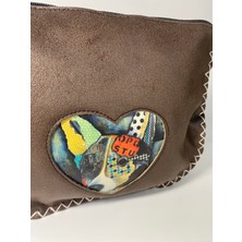 Pink Köpek Desenli Clutch Çanta Kahverengi