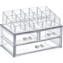 YL Dış Ticaret Üç Çekmeceli Oje ve Ruj Organizeri, 18 Bölmeli Oje Organizer