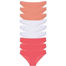 9 Adet Süper Eko Set Likralı Kadın Slip Külot Pudra Beyaz Fuşya