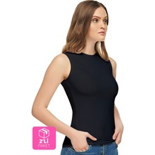 Elit Kadın Siyah Pamuklu Elastan Sıfır Kol Body 2'li Paket ELT2201-SİYAH-L