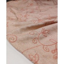Kumaş Parça Pembe Keten Üzeri Nakış Işlemeli Kumaşen: 135  cm