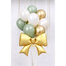 Patladı Gitti Gold Fiyonk Folyo Balon Seti – Küf Yeşili & Gold Lateks Balonlu