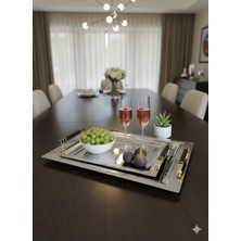 Özburak Siyah Inci 2'li Ikramlık Sunumluk Çay ve Servis Tepsisi Siyah - Altın Bej - Siyah