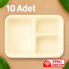 Ekolojik Ambalaj Doğa Dostu Organik Mısır Nişastası Tabldot 3 Gözlü 10 Adet