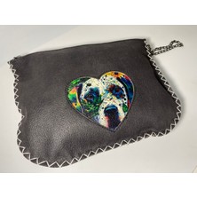 Pink Köpek Desenli Clutch Çanta Füme