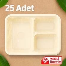 Ekolojik Ambalaj Doğa Dostu Organik Mısır Nişastası Tabldot 3 Gözlü 25 Adet