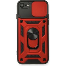 Huly  iPhone 7 Kılıf Pars Lens Yüzüklü Silikon - Kırmızı Hub