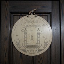 Pelince Hoşgeldin Ya Şehr-I Ramazan Yazılı Ahşap Kapı Süsü - On Bir Ayın Sultanı Dekoratif Duvar Dekoru - Ramazan Süslemeleri Kapı Isimliği (30 Cm)