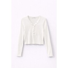 Mixray 2049 Kadın Çıtçıtlı Basic Bluz Beyaz