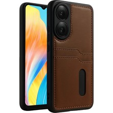 Huly  Oppo A38 Sara Kartvizitli Deri Kılıf - Taba Hub