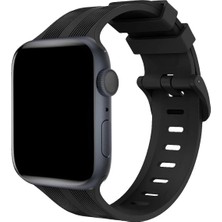 Huly  Apple Watch 38MM KR408 Çizgili Silikon Kordon - Siyah Hub