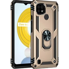 Huly  Realme C21 Kılıf Sofya Yüzüklü Silikon Kapak - Gold Hub