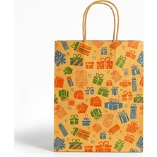 Aivor Hediyelik Desenli Kraft Çanta (100 adet) 24x10x28 cm Karton Kağıt Poşet Çanta.