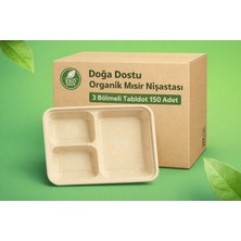 Ekolojik Ambalaj Doğa Dostu Organik Mısır Nişastası Tabldot 3 Gözlü 150 Adet - Koli