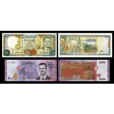 3Alp Koleksiyon Suriye 1000-2000 Pound, Hafız Esad (Baba Esad) ve Beşşar Esad Portreli Set, Yabancı Kağıt Para. Çil