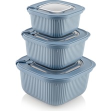 Soft Chef 3'lü Saklama Kabı Mikrodalgaya Uygun (Gri / Mavi / Krem /yeşil)