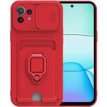 Huly  Xiaomi Mi 11 Lite Kılıf Zuma Kartvizitli Yüzüklü Silikon - Kırmızı Hub