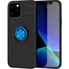 Huly  iPhone 12 Kılıf Range Yüzüklü Silikon - Siyah-Mavi Hub