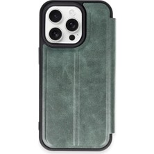 Huly  iPhone 15 Pro Max Kılıf Flip Cover - Koyu Yeşil Hub