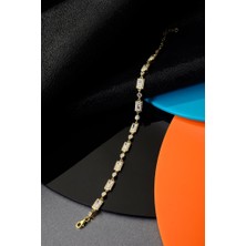 925 Ayar Gümüş Altın Kaplama Diktörtgen Bileklik