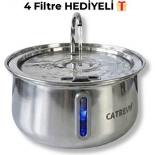Catrevi 4 L Paslanmaz Çelik Su Pınarı Kedi Köpek Premium Su Çeşmesi Ultra Sessiz Su Sebili 4 Filtre Hediye