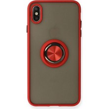 Huly  iPhone x Kılıf Montreal Yüzüklü Silikon Kapak - Kırmızı Hub
