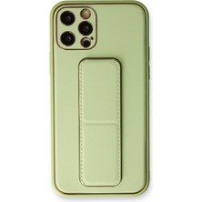 Huly  iPhone 12 Pro Kılıf Coco Deri Standlı Kapak - Su Yeşili Hub
