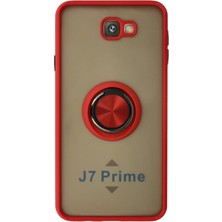 Huly  Samsung Galaxy J7 Prime Kılıf Montreal Yüzüklü Silikon Kapak - Kırmızı Hub