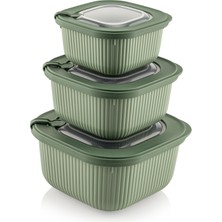 Soft Chef 3'lü Saklama Kabı Mikrodalgaya Uygun (Gri / Mavi / Krem /yeşil)