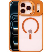 Huly  Apple iPhone 17 Pro Max Remim Lensli Magsafe Standlı Kapak - Turuncu Hub