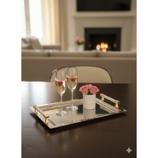 Özburak Inci Ikramlık Sunumluk Çay ve Servis Tepsisi 25 x 35 cm Beyaz - Altın Beyaz- Altın