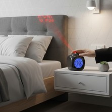 Eşya Dünyası Duvara Yansıtmalı Projeksiyon Dijital Ingilizce Konuşan Kablolu ve Pilli Alarmlı Yatak Başucu Uyandırma Servisi Masa Saati (Beyaz)