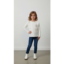 love Çiçek Detaylı Yuvarlak Yaka Penye Bluz