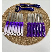 Solingen Mor Ebruli& Simli Meyve Bıçağı ve Soyacak Seti 14'lü Takım