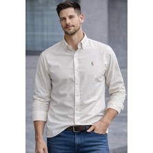 Quero Keten Pamuk Düğmeli Yaka Erkek Gömlek