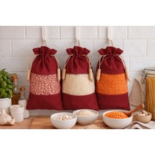 Atölye Zuzu doğal pamuklu kuru erzak torbası - 3lü bakliyat saklama kesesi -( 1kg lık )