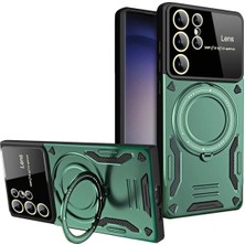 Huly  Samsung Galaxy S24 Ultra Kılıf Joy Lens Standlı Kapak - Koyu Yeşil Hub
