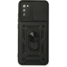 Huly  Samsung Galaxy A02S Kılıf Pars Lens Yüzüklü Silikon - Siyah Hub
