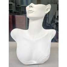 PremiumPort Beyaz Polyester Kolye ve Gerdanlık ile Küpelik Vücut Sergileme Mankeni 32 cm