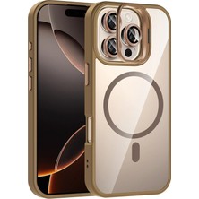 Huly  Apple iPhone 16 Pro Max Remim Lensli Magsafe Standlı Kapak - Kahverengi Hub