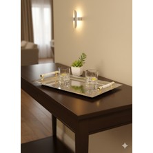 Özburak Inci Ikramlık Sunumluk Çay ve Servis Tepsisi 30 x 45 cm Beyaz - Altın