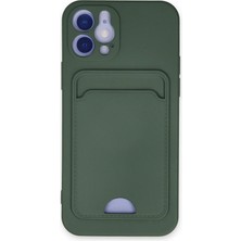Huly  iPhone 12 Kılıf Kelvin Kartvizitli Silikon - Koyu Yeşil Hub